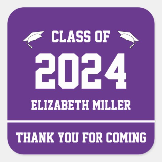 2024年のクラス紫と白の卒業の好意 スクエアシール (正面)
