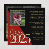 2024年のクラス金ゴールドグラッドレッドとブラック写真 招待状 (正面/裏面)