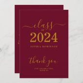 2024年のクラス金ゴールドマルーン卒業 サンキューカード (正面/裏面)