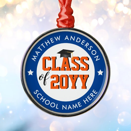 2024年のクラス青とオレンジの大学院卒業 メタルオーナメント