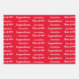 2024年のクラス鮮やかな赤おめでとうの学名 ラッピングペーパーシート