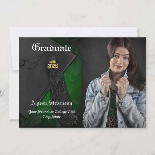 2024年のクラスGreen Tassel写真卒業 招待状 (正面)
