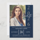 2024年のクラスNavy Blue写真カスタム卒業 招待状 (正面)