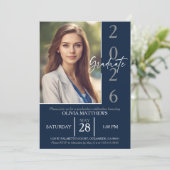 2024年のクラスNavy Blue写真カスタム卒業 招待状 (スタンド正面)