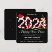 2024年のサンタクロース、雪の結晶のエレガントでおしゃれなデザイン シーズンカード (正面/裏面)