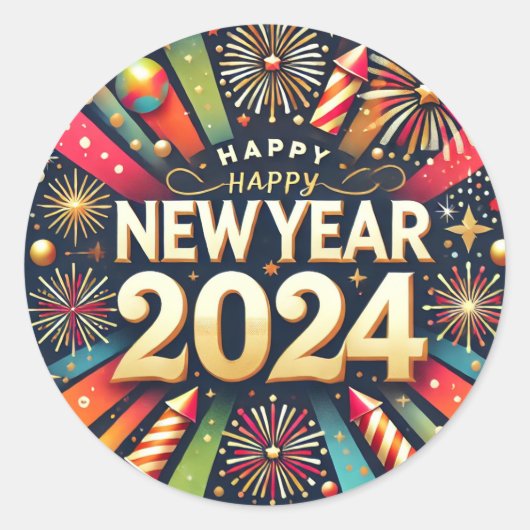 2024年のステッカーのハッピーニュース ラウンドシール (正面)