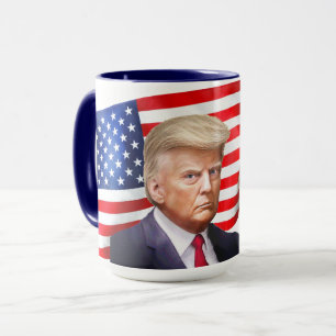 2024年のトランプ非公式マグショット赤目表示国旗 マグカップ