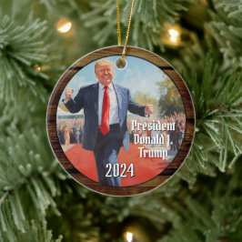 2024年のドナルド・トランプ・ドおもしろいンスクリスマス セラミックオーナメント