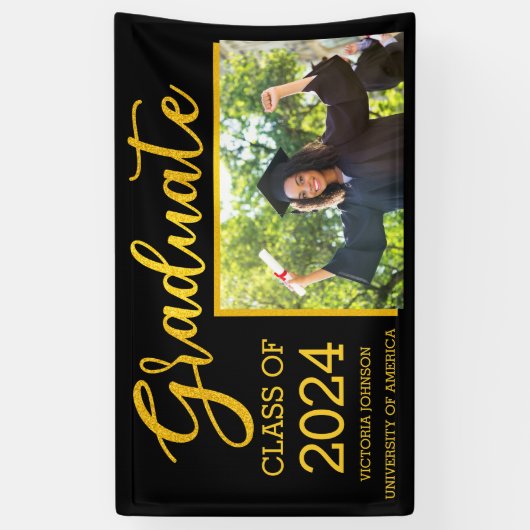 2024年のブラックと金ゴールドの大学院の写真カスタム(Photo) 横断幕 (縦)