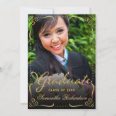2024年の卒業クラスのフォトブラック金ゴールド 招待状 (正面)