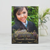 2024年の卒業クラスのフォトブラック金ゴールド 招待状 (スタンド正面)