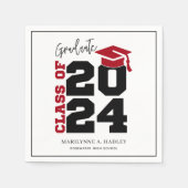2024年の卒業クラス赤と黒 スタンダードカクテルナプキン (正面)