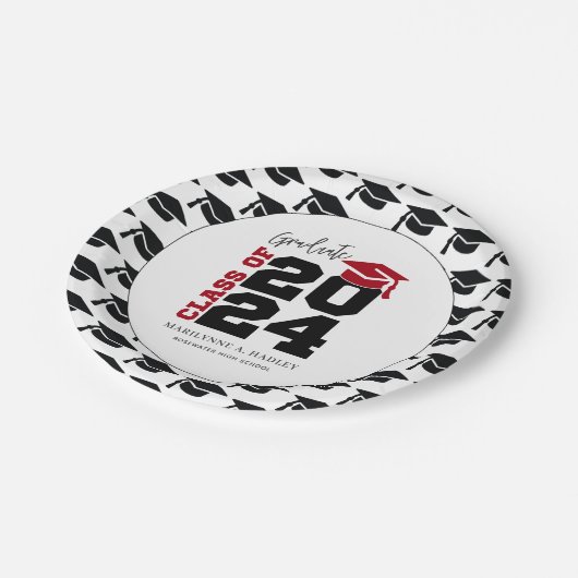 2024年の卒業クラス赤と黒 ペーパープレート (アングル)