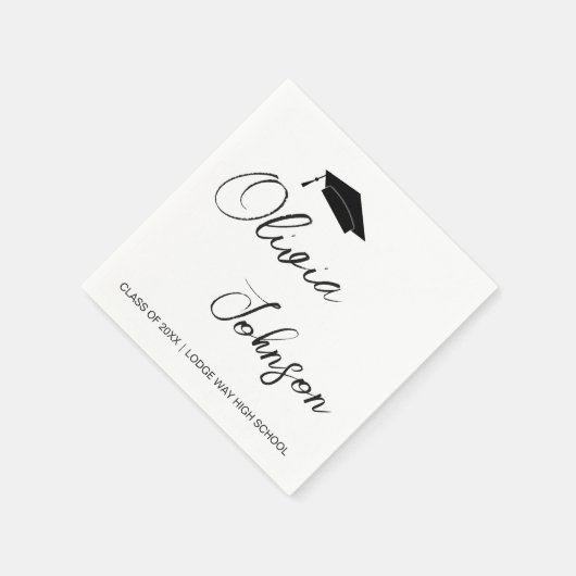 2024年の卒業クラス |白黒紙 スタンダードカクテルナプキン (角)