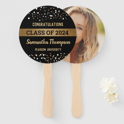 2024年の大学院フォトクラス金ゴールドブラックおめでとう ハンドファン (正面&裏面)