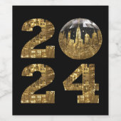 2024年の新しい年イブパーティー- – ボール – ニューヨーク金ゴールド- ワインラベル (シングルラベル)