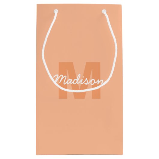 2024年の桃の色とカスタムモノグラム名 スモールペーパーバッグ (裏面)
