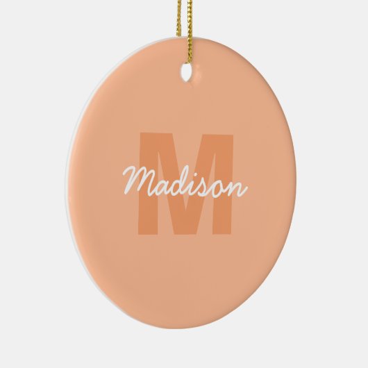2024年の桃の色とカスタムモノグラム名 セラミックオーナメント (右)