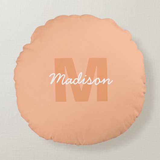 2024年の桃の色とカスタムモノグラム名 ラウンドクッション (正面)