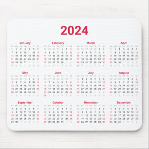 2024年の概要カレンダ赤と白ー マウスパッド