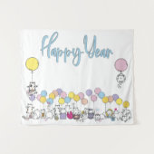 2024年の猫との遊お正月 タペストリー (正面(横))