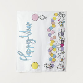 2024年の猫との遊お正月 タペストリー