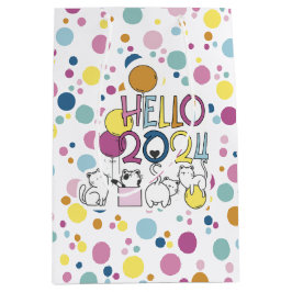 2024年の猫との遊お正月 ミディアムペーパーバッグ