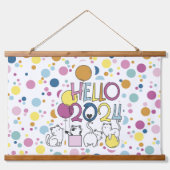 2024年の猫との遊お正月 吊り下げ型タペストリー (正面)