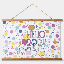 2024年の猫との遊お正月 吊り下げ型タペストリー