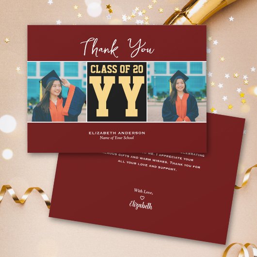 2024年のBurgundy Photo Collage卒業 サンキューカード