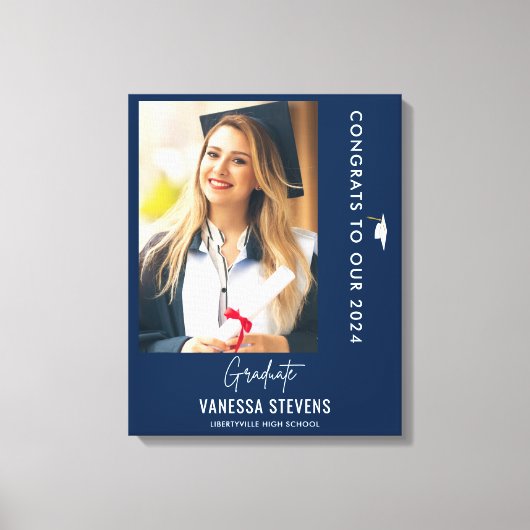 2024年のGraduate Navy Photoへのおめでとうモダン キャンバスプリント (正面)