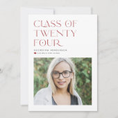 2024年のRed Minimalist Class写真卒業 案内状 (正面)