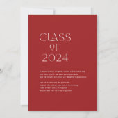 2024年のRed Minimalist Class写真卒業 案内状 (裏面)
