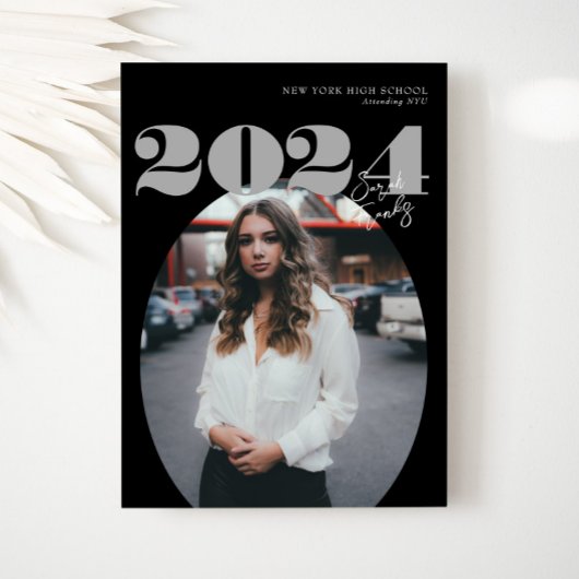 2024年はっきりしたのOval Class of モダン Photo Graduation 招待状