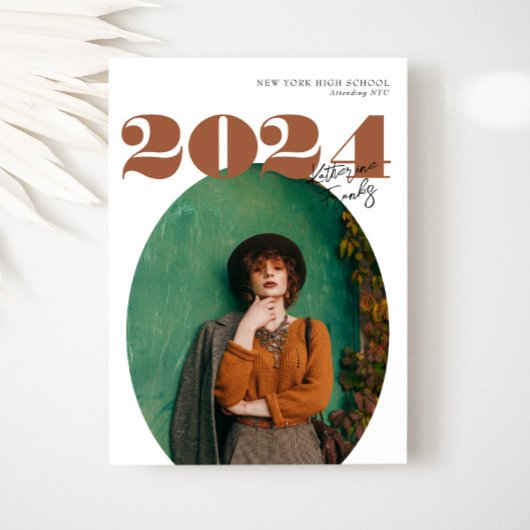 2024年はっきりしたのOval Class of モダン Photo Graduation 招待状