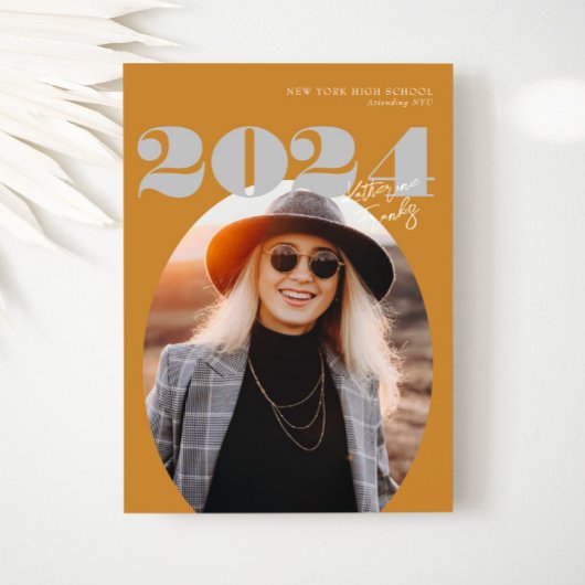 2024年はっきりしたのOval Class of モダン Photo Graduation 招待状