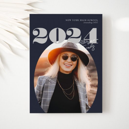 2024年はっきりしたのOval Class of モダン Photo Graduation 招待状