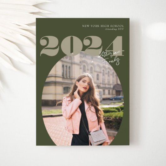 2024年はっきりしたのOval Class of モダン Photo Graduation 招待状