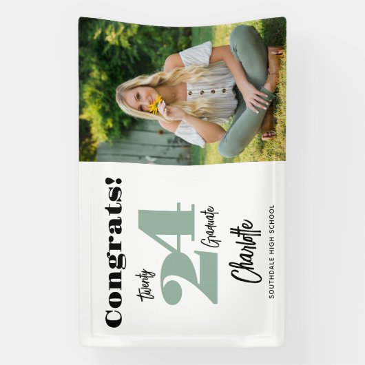 2024年はっきりしたセージ緑おめでとう大学院写真 横断幕 (縦)