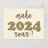 2024年を轟音で鳴らす!おもしろいレオパード印刷新年 ポストカード (正面)