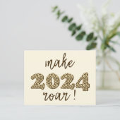2024年を轟音で鳴らす!おもしろいレオパード印刷新年 ポストカード (スタンド正面)