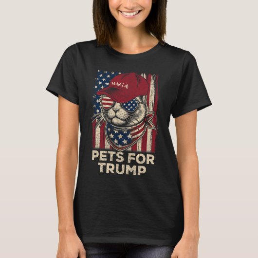 2024年アメリカ国旗の猫が生きる問題トランプ Tシャツ (正面)