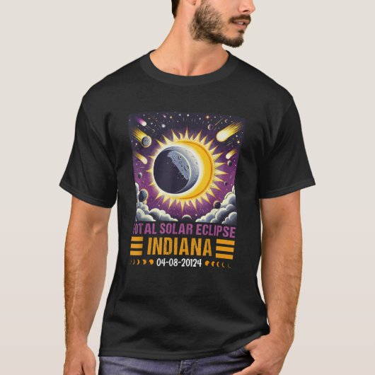 2024年アメリカ日食 皆既日食 インディアナ州 Tシャツ (正面)