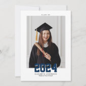 2024年エレガントのネイビーブルークラス卒業写真 案内状 (正面)