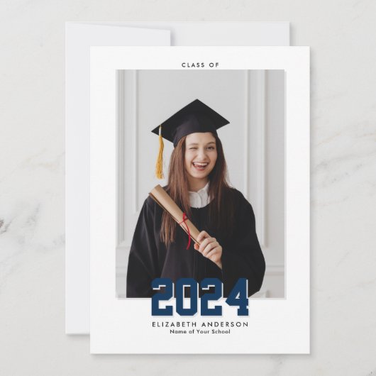 2024年エレガントのネイビーブルークラス卒業写真 案内状 (正面)