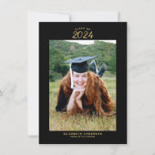 2024年エレガントのブラック金ゴールドクラス卒業写真 案内状 (正面)