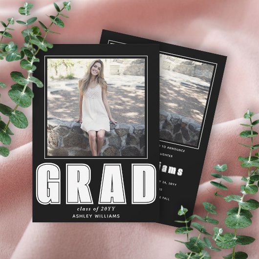 2024年エレガントの写真の白黒GRADクラス 案内状