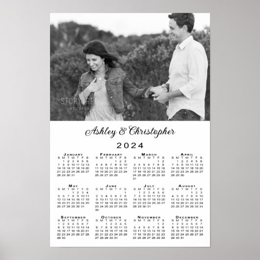 2024年エレガントカレンダーの写真と名前のカップル ポスター (正面)