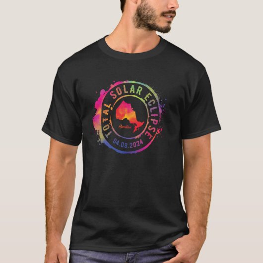 2024年カナダ・オンタリオ州ハミルトンの皆既日食 Tシャツ (正面)