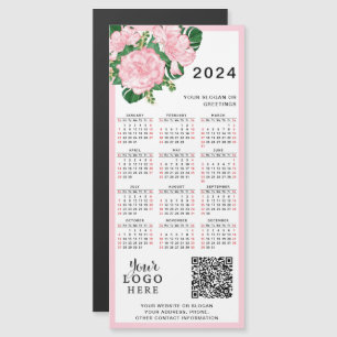 2024年カレンダピンクホワイトフローラロゴQRコード